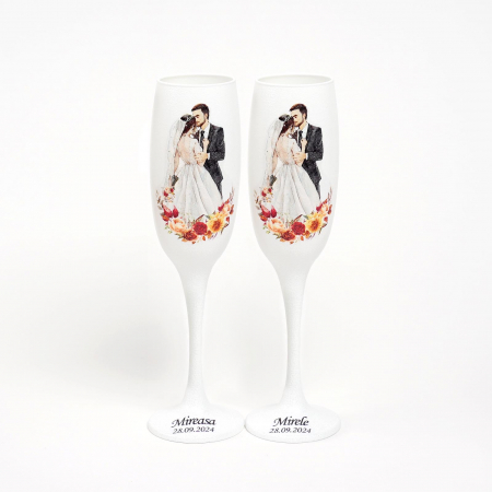 SET MIRE MIREASA - Pahare pentru miri FLORAL - PM 5X7A - Rosu & Galben