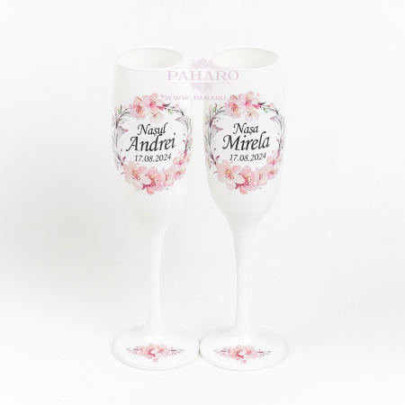 Pahare pentru nași FLORAL - PN 201B - Roz [2]