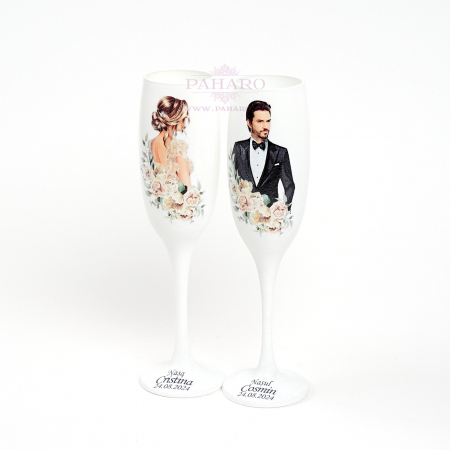 Pahare pentru nași FLORAL - PN 601A - Crem [1]