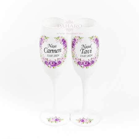 Pahare pentru nași FLORAL - PN 101B - Mov [2]