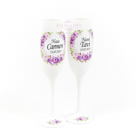 Pahare pentru nași FLORAL - PN 101B - Mov [1]