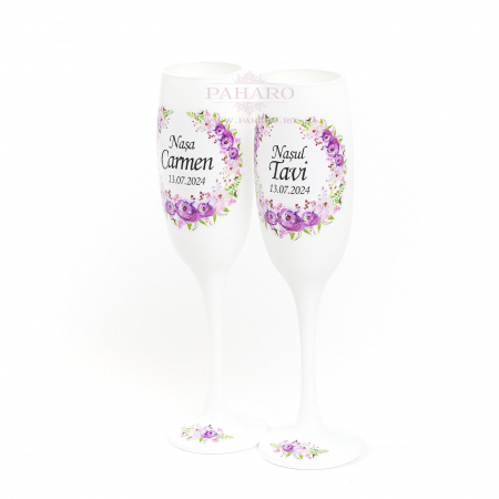 Pahare pentru nași FLORAL - PN 101B - Mov [3]