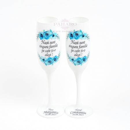 Pahare pentru nași FLORAL - PN 301C - Albastru [2]