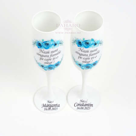 Pahare pentru nași FLORAL - PN 301C - Albastru [4]