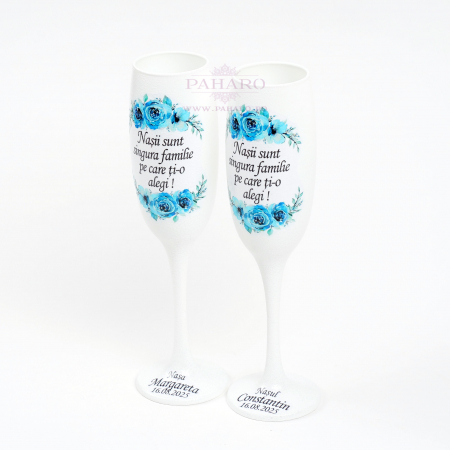 Pahare pentru nași FLORAL - PN 301C - Albastru [3]