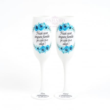 Pahare pentru nași FLORAL - PN 301C - Albastru