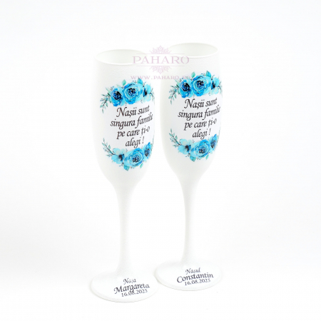 Pahare pentru nași FLORAL - PN 301C - Albastru [1]