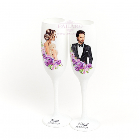 Pahare pentru nași FLORAL - PN 101A - Mov [3]