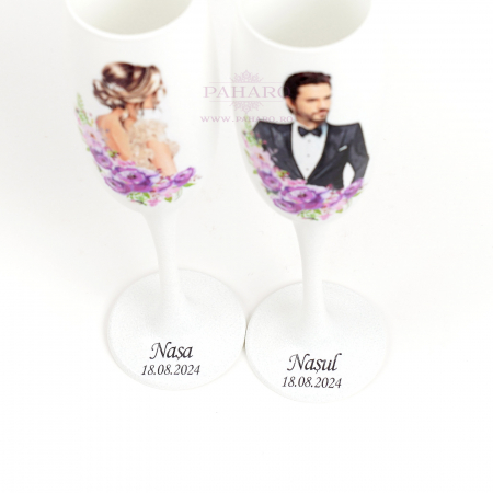 Pahare pentru nași FLORAL - PN 101A - Mov [4]