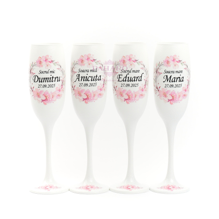 PENTRU SOCRII - Pahare pentru socrii FLORAL - PS 201B - Roz