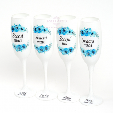 Pahare pentru socrii FLORAL - PS 301C - Albastru [2]