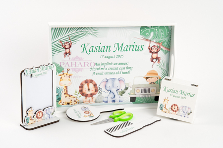 SET TĂIERE MOȚ - Set Tăiere Moț Personalizat – Tematică Safari - STMX01