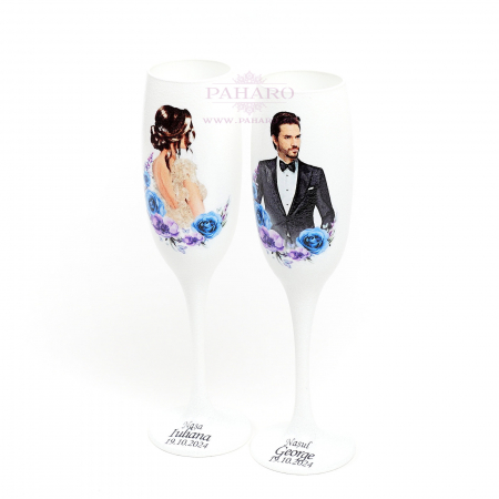 Pahare pentru nași FLORAL - PN 3X1A - Albastru & Mov [3]