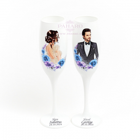 Pahare pentru nași FLORAL - PN 3X1A - Albastru & Mov [2]