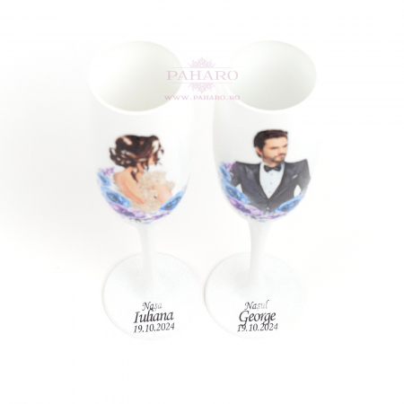 Pahare pentru nași FLORAL - PN 3X1A - Albastru & Mov [4]