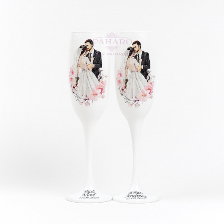 SET MIRE MIREASA - Pahare pentru miri FLORAL - PM 201A - Roz
