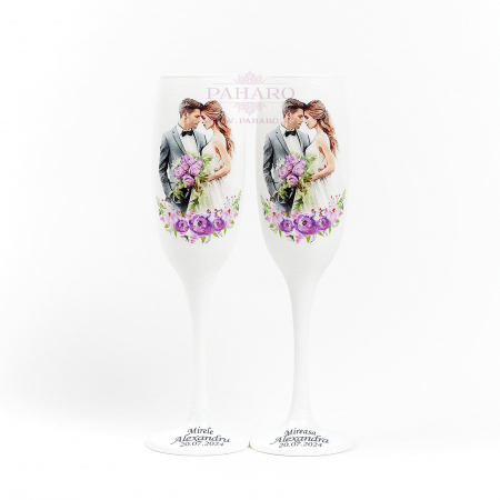 SET MIRE MIREASA - Pahare pentru miri FLORAL - PM 101D - Mov