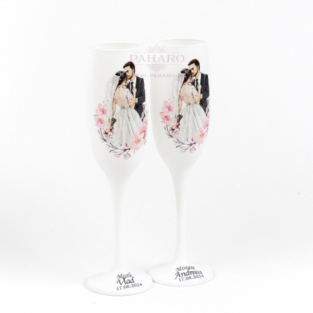 Pahare pentru miri FLORAL - PM 201A - Roz [2]