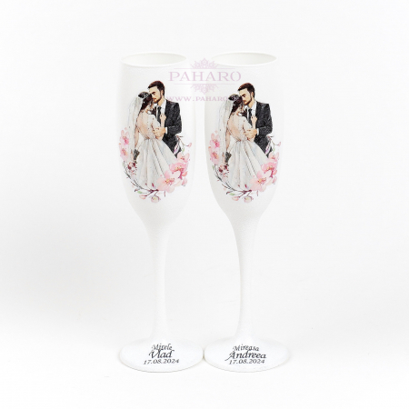 Pahare pentru miri FLORAL - PM 201A - Roz [3]