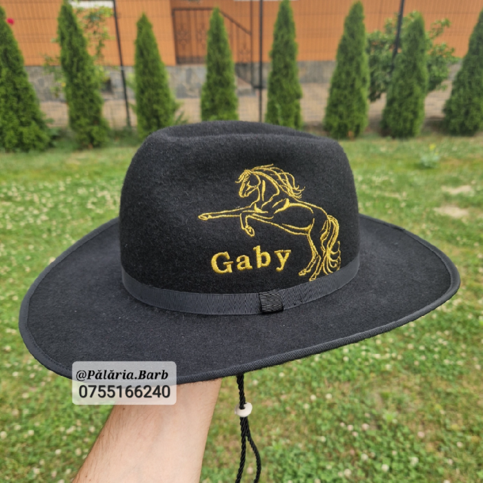 Pălărie neagră "Cowboy" cu cal în 2 picioare + Nume [3]
