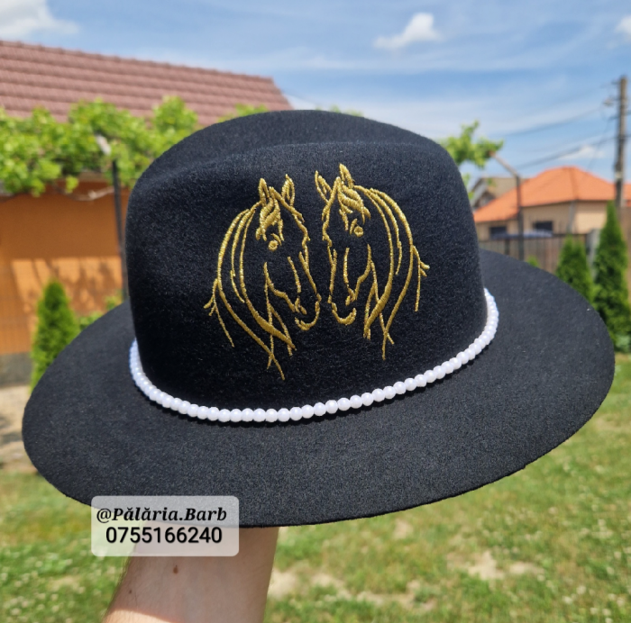 Pălărie neagră DAMĂ cu 2 cai cusuți [3]
