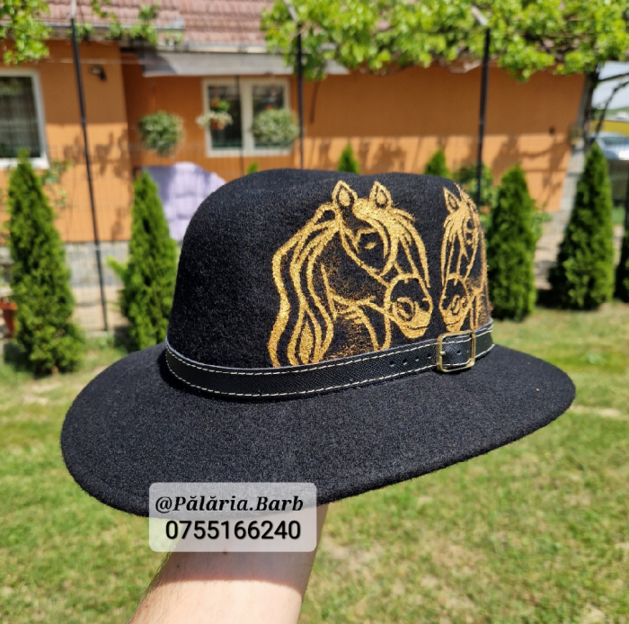 Pălărie neagră "Parlamentară" cu 2 cai pictați [2]