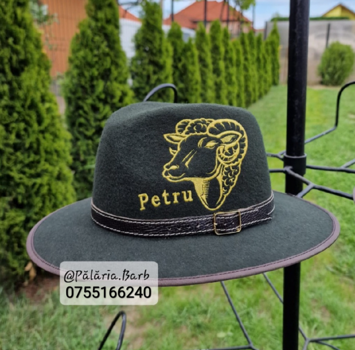 Pălărie verde cu berbec auriu cusut + nume [1]