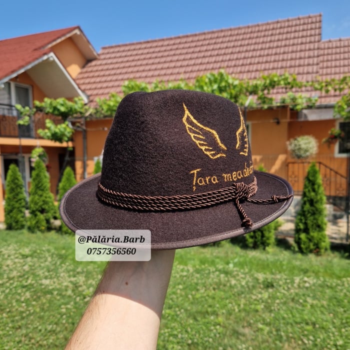 Pălărie maro pictată cu 2 aripi și text [2]
