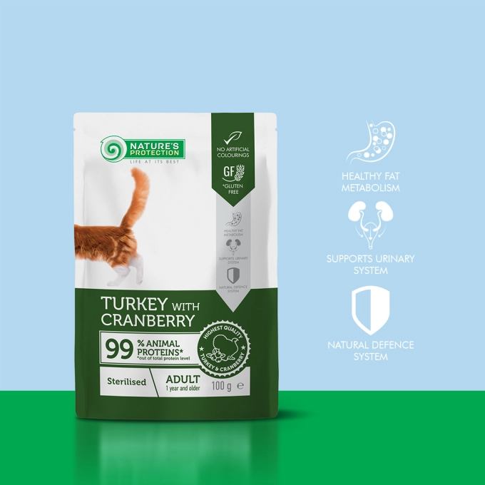 Nature's Protection Pisica Adulta Sterilizata Plic cu Carne de Curcan si Merisoare 100 Gr [2]