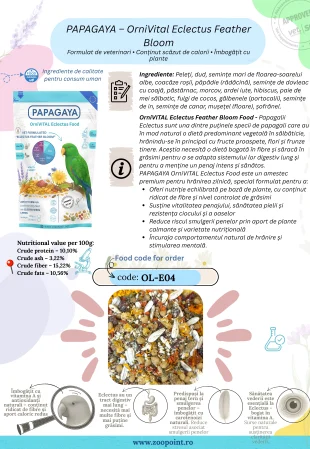 Papagaya OrniVital Eclectus Feather Bloom Hrana Low Fat pentru Papagali Eclectus [3]