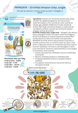 Papagaya OrniVital Amazon Grey Jungle Hrana Low Fat pentru Papagali de Talie Mare [3]