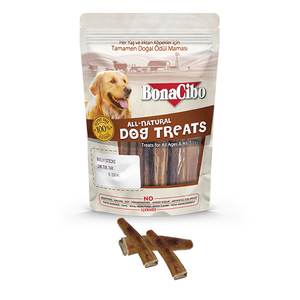 Recompense si Delicii pentru Caini - Bonacibo Dog Recompense Bully Sticks cu Penis de Vita Uscat 100 Gr