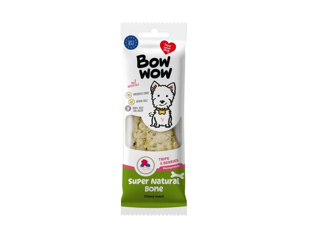 Recompense si Delicii pentru Caini - Bow Wow Recompensa Super Natural Bone cu Burta de Vita si Fructe de Padure 24 Gr