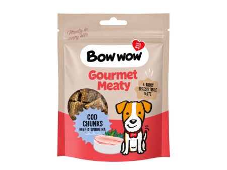 Recompense si Delicii pentru Caini - Bow Wow Recompense Bucatele de Cod cu Kelp si Spirulina 60 Gr