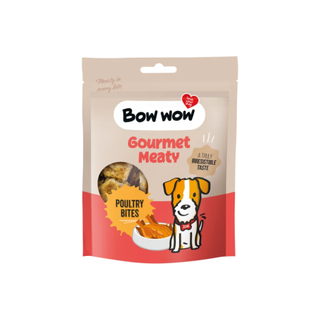Recompense si Delicii pentru Caini - Bow Wow Recompense Gourmet Meaty Bucatele cu Pasare 60 Gr
