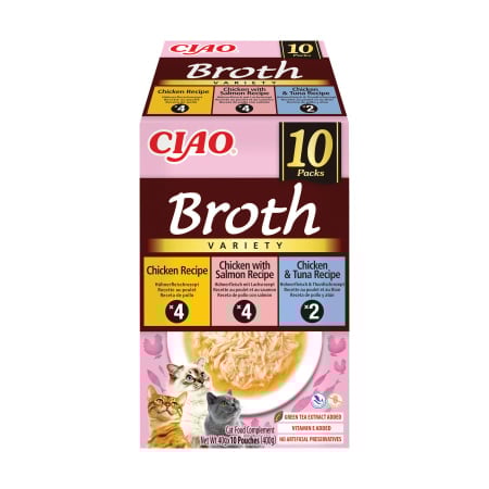 Recompense si Delicii pentru Pisici - Ciao Churu Broth Variety cu Pui, Pui si Somon, Pui si Ton 10 Buc