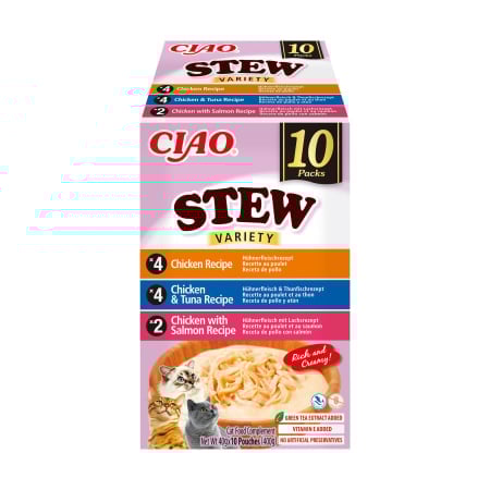 Recompense si Delicii pentru Pisici - Ciao Churu Stew Variety cu Pui, Pui si Ton, Pui si Somon 10 Buc