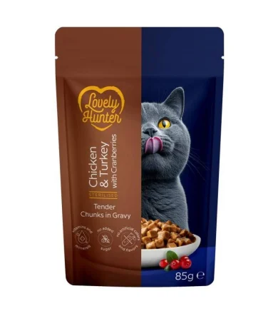 Lovely Hunter - Lovely Hunter Hrana Umeda cu Pui, Curcan si Merisoare pentru Pisici Sterilizate 85 Gr