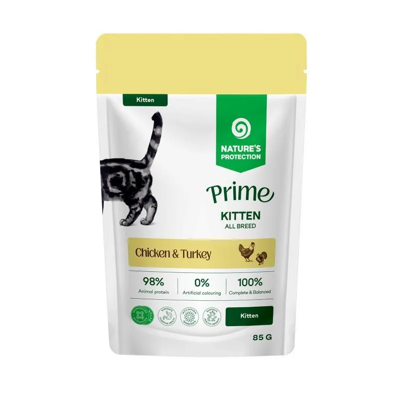 Nature's Protection - Nature's Protection Prime All Breed Kitten cu Pui si Curcan 85 Gr