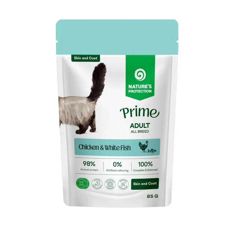 Pisici - Nature's Protection Prime cu Pui si Peste Alb pentru Pisici 85 Gr