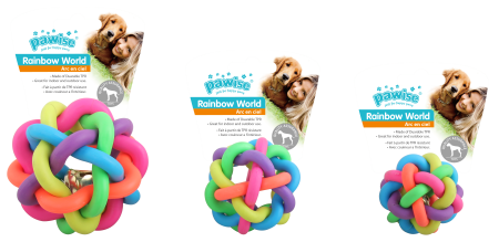 Jucarii Caini - Pawise Rainbow World Minge cu Clopotel pentru Caini