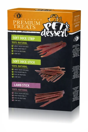 Recompense si Delicii pentru Caini - Pet's Dessert Premium Treats Mix cu Rata si Miel pentru Caini 3x80 Gr