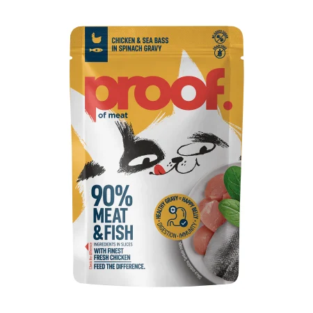 Proof - Proof Hrana Umeda pentru Pisici cu Pui si Biban de Mare in Sos de Spanac 85 Gr