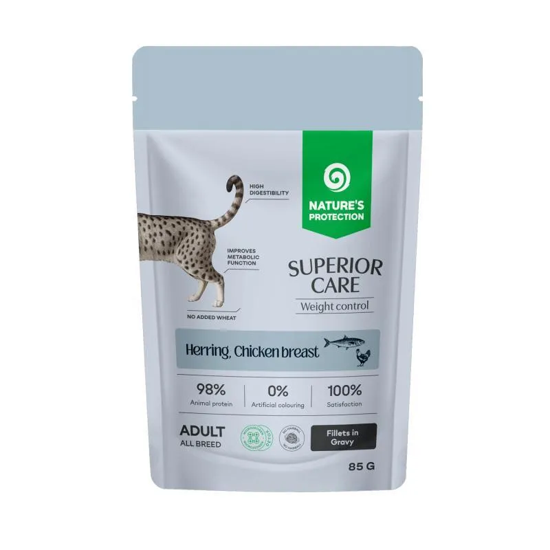 Nature's Protection - Superior Care GF Weight Control Cat cu Hering si Piept de Pui 85 Gr