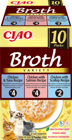 Import - Ciao Churu Broth Variety cu Pui si Ton, Pui si Somon, Pui si Scoici 10 Buc