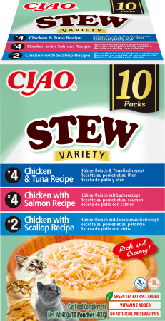 Import - Ciao Churu Stew Variety cu Pui si Ton, Pui si Somon, Pui si Scoici 10 Buc