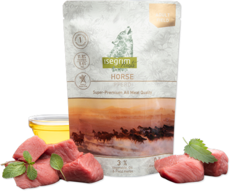 PENTRU CÂINI - Pouch Isegrim Dog Adult Monoprotein cu Carne de Cal 410 Gr