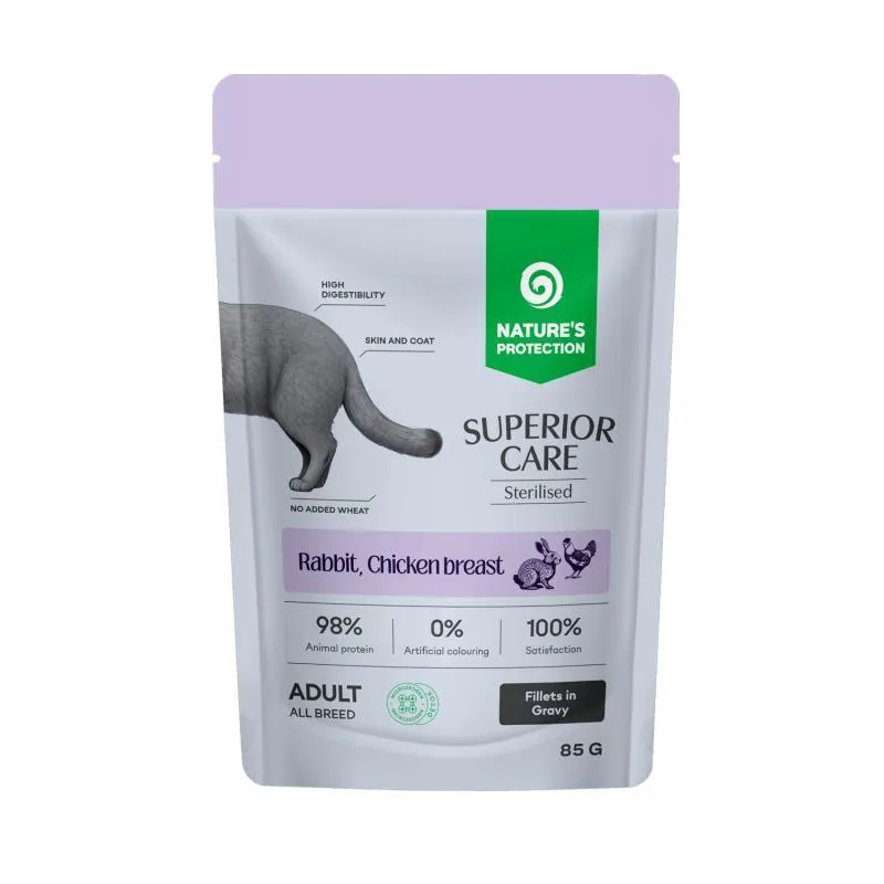 Import - Superior Care GF Sterilised Cat cu Iepure, Piept de Pui si Merisoare 85 Gr