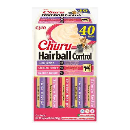 Churu Cat Varieties Hairball Recompense Cremoase cu Ton, Pui si Somon 40 Buc [2]