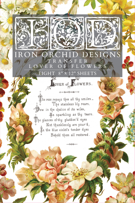 Transfer decorativ IOD "Lover of Flowers" – set de 8 pagini A4 cu design floral vintage [1]